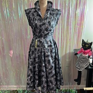 NWT, Magnolia Place by Unique Vintage, Grey & Black cat Sally swing skirt, Small